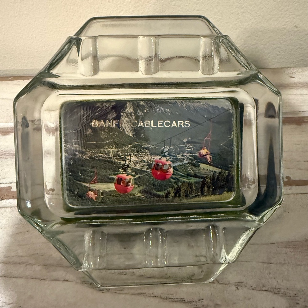 Vintage Banff Cable Cars Souvenir Glass Ashtray